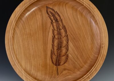 Cherry Plate With Burned Feather Design 16-1/2 D x 2 H $150